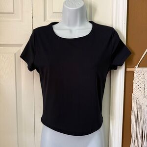 Express Body Contour Navy Blue Bodycon Double Lined Crop Top / Size M